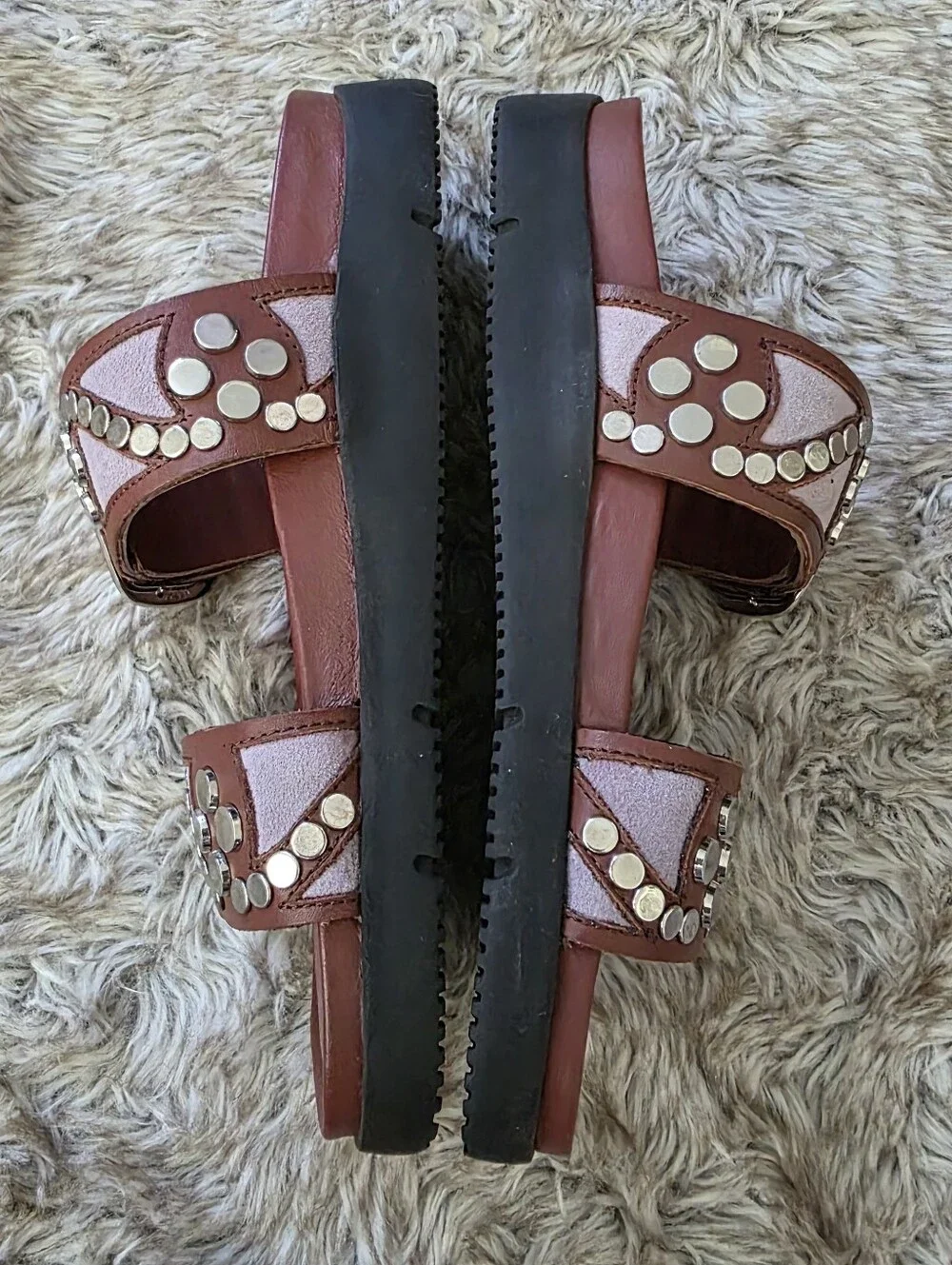 Free People Revelry Studded Double Strap Slide Sandals Rust/Lavender Women's 6.5